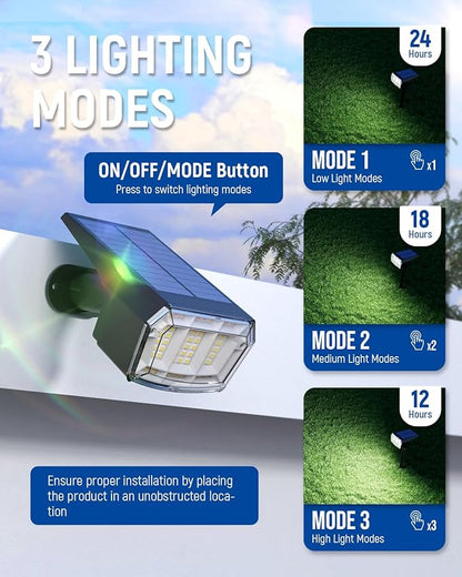 AUDERWIN Solar Spot Lights Outdoor Waterproof 2 Pack IP65, 63 LED 3 Lighting Modes Spotlights for Yard Garden House Garage Pathway