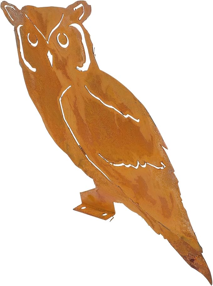 Yardwe Owl Garden Stake 9.84In Metal Outdoor Yard Decor with Branch Design for Lawn Patio and Garden Decoration