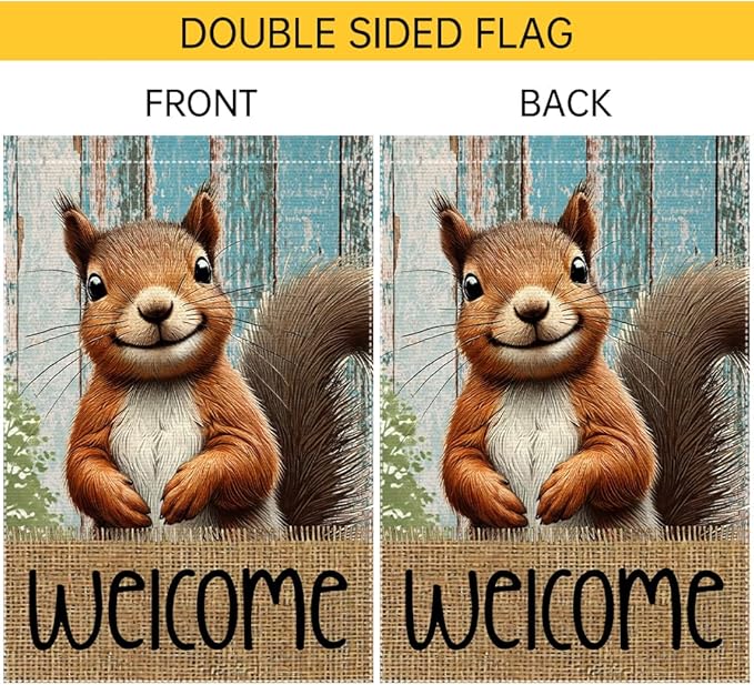 Spring Summer Garden Flag Welcome Garden Flags 28x40 inch Double Sided Small Burlap Squirrel Decor Yard Lawn Outdoor Home Decoratio