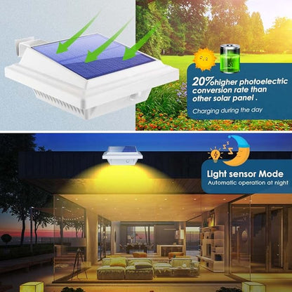 Gutter Lights, 40 LEDs Solar Patio Decor Lights, Deck Lights Outdoor Waterproof Fence Lights for Wall Backyard Porch, Patio, Pool,Step Stairs, Yard, Garden, Pathway (2Pack_White,Warm White Light)