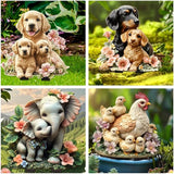 Garden Stake Decor, Acrylic 2D Flat Animal Statue, Fairy Sculptures Ornament Indoor Outdoor Yard Lawn Pot Plant Decorative Accessories (Three-Dogs)