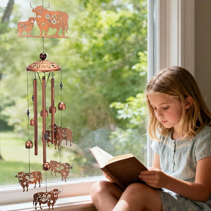 Highland Cow Outdoor Decor - Metal Wind Chimes Cows Gifts with Card for Women Men Wife Grandma Outside Indoor Hanging Decoration for Garden Lawn Patio Balcony Birthday Christmas Memorial Gift
