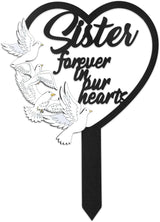 BUoonyer Stake Graves Cemetery Decorations - Sister Metal Memorial Grave Markers, Girls Heart Graveyard Sympathy Plaque, Dove Remembrance Graveside Burial Decor Sign for Outside Yard Garden