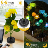 Solar Flowers Lights - Solar Garden Lights Outdoor Waterproof Yellow Rose, 40 Hours Color Changing Solar Powered Outside Decor Decoration for Yard Patio Pathway Lawn, Gifts for Mom, 2pcs