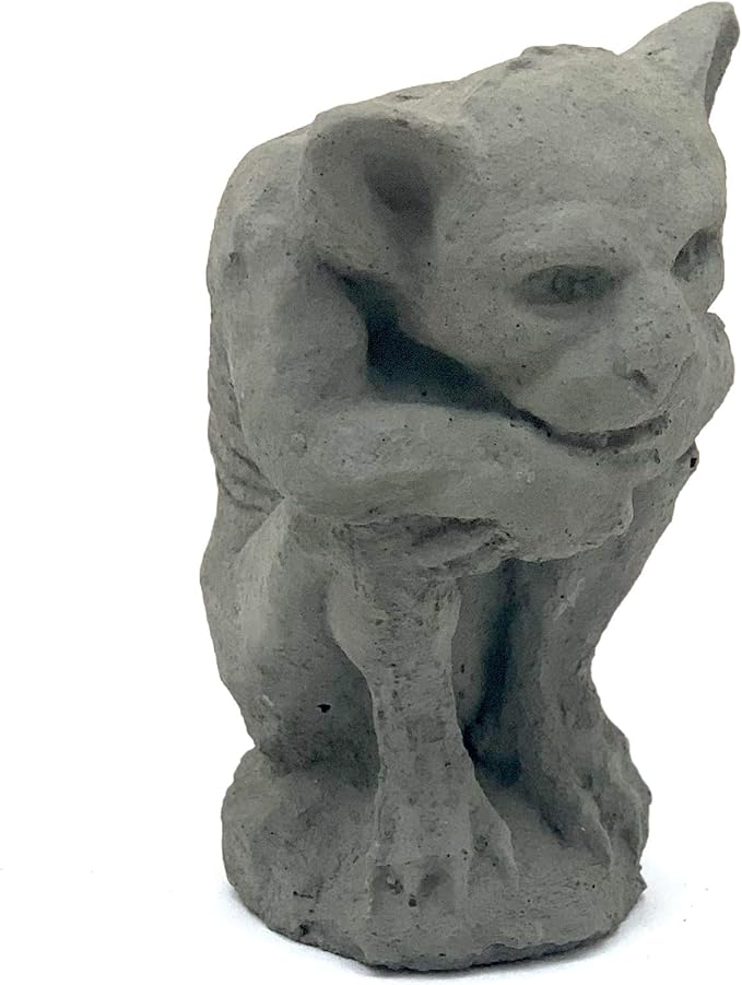 Sitting Gargoyle Statue (Set/2): Solid Durable Stone with Distressed Texture. Perfect Home Design & Sealed for Outdoor Use. Handcrafted USA. (Antique/Gray)