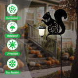 Metal Squirrel Garden Stake, Solar Lights Outdoor Solar-Powered with Lantern-Outdoor Waterproof Pathway and Garden Decorations (Black Squirrel)
