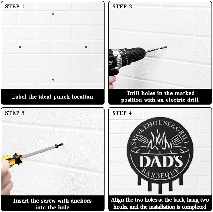 Qmetalart Metal BBQ Sign with Utensil Hangers Smokehouse Wall Art for Outdoor Grill Area Patio Backyard Decor Barbecue Grill Gift for Dad, Grandpa, Papa - Father’s Day Gift