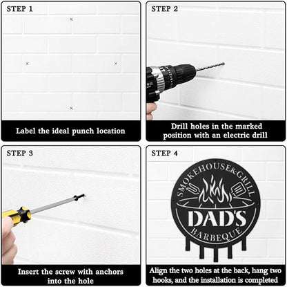 Qmetalart Metal BBQ Sign with Utensil Hangers Smokehouse Wall Art for Outdoor Grill Area Patio Backyard Decor Barbecue Grill Gift for Dad, Grandpa, Papa - Father’s Day Gift