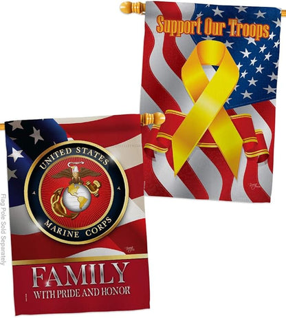 US Marine Family Honor House Flag - Pack Armed Forces Corps USMC Semper Fi United State American Military Veteran Retire Official Support Our Troops - Garden Yard Gift Double-Sided 28 X 40
