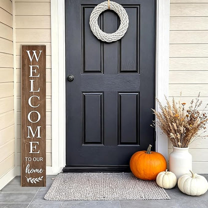 Summer Welcome Sign for Front Door, 47'' Brown Wooden Porch Sign Large Warm Greeting Door Sign Farmhouse Vertical Porch Sign Rustic Standing Welcome Yard Signs for Patio Outdoor Indoor Garden