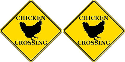 Rogue River Tactical Funny Metal Warning Chicken Crossing XING Tin Sign Wall Décor Man Cave Bar Rooster Chicks Hen (Pack of 2)
