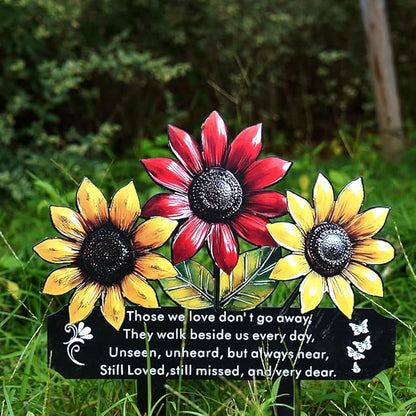 Christmas Grave Decorations for Cemetery, Sunflower Metal Memorial Garden Stakes for Mom Dad Pet, Outdoor Sympathy Gift Stakes (Sunflower)