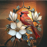Vivid Cardinal Floral Tiffany Acrylic Suncatcher Stained Glass Effect Window Car Hanging Christmas Ornament Indoor Outdoor Decor Garden Sun Catcher Panel for Cardinal Lover for Women Mom Grandma
