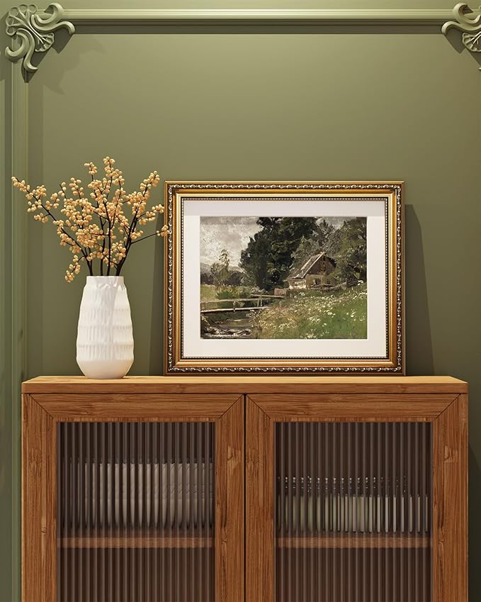 ARPEOTCY Vintage Gold Framed Wall Art, 13x16 inch Cottage at a Creek Landscape Paintings, Vintage Room Decor, Canvas Prints Antique Pictures Frame Home Wall Decor for Living Room Bedroom