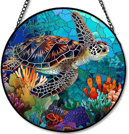 Stained Glass Window Hanging - Loving Cats with Heart Vines 7.8in Sun Catchers Indoor Stained Glass Panels Wall Decor for Mom,Wife,Lovers,Festive
