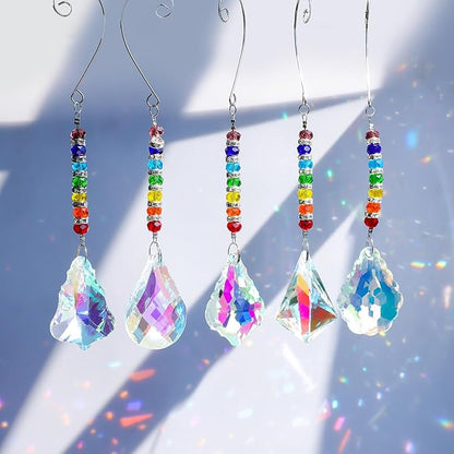 Pack of 5 Colorful Crystal Suncatcher Hanging Window Pendant Chandelier Drops Pendants,Hanging Glass Prisms Window Home Christmas Tree Decor