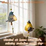 Handmade Ceramic Bird Wind Chime with 3D Pop Up Card | Spring Easter, Soothing Melody for Outdoor Patio & Indoor Hanging Decor (Blue+Yellow)