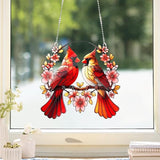 Acrylic Window Hanging Cardinal Suncatcher Decor,Red Bird Suncatcher Panel Outdoor Wall Art Stained Panel Hangings Gift for Home Garden Ornament for Birds Lover