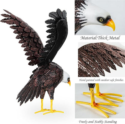 Bald Eagle Statue Garden Sculpture, Metal Yard Art Eagle Decoration, Large Eagle Outdoor Statues for Garden Yard Lawn Decoration