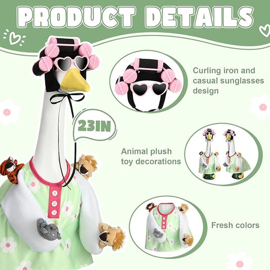 Porch Goose Statue Outfits Set Porch Goose Clothes with Wide Hat Costumes for 23" Plastic Statue Patio Yard Garden Lawn Outdoor Decoration(Bright,Animal Plush)