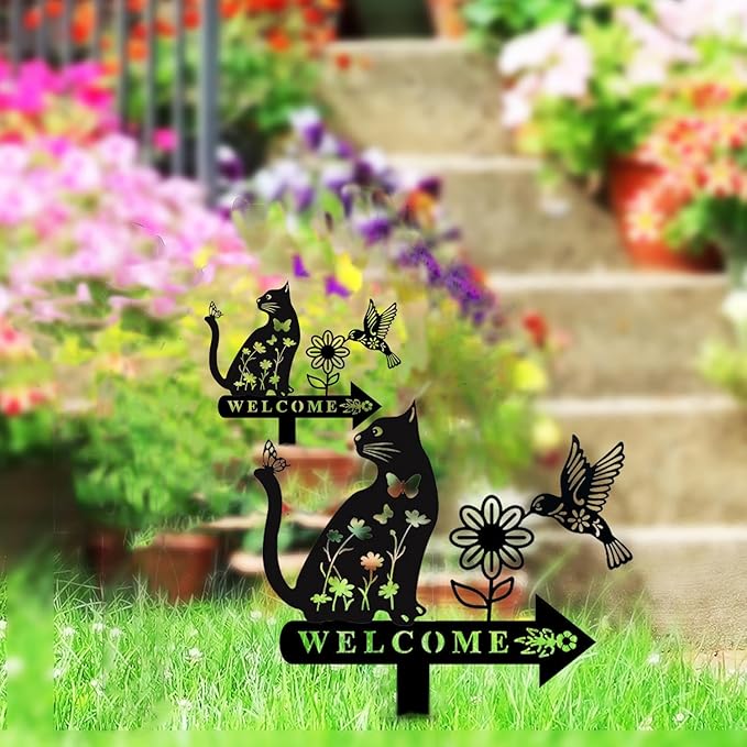 Cat Garden Decor for Outside Metal Cats Silhouette Statues Garden Stakes Yard Sign Art Decorations for Outdoor Patio Lawn Ornaments Birthday Gift for Cat Lovers Women Mom