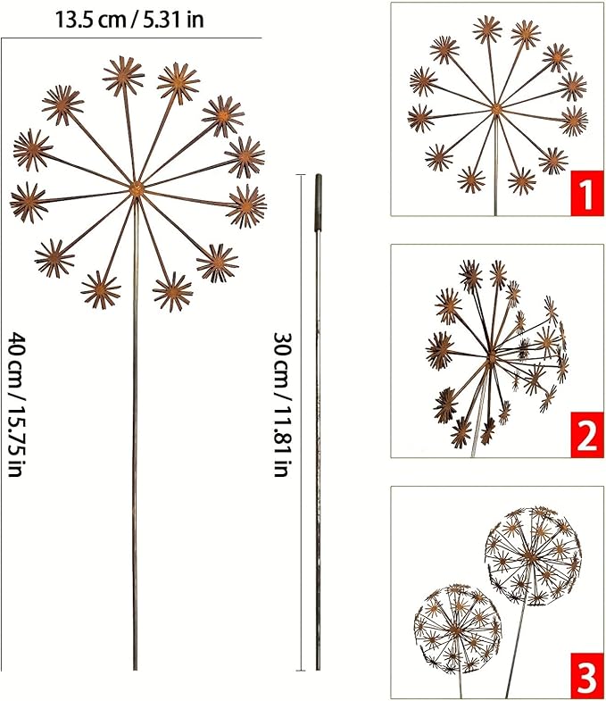 Rusty Metal Wild Flowers Garden Stakes 11.82 x 8.47 inches, Decorative Flowers Yard Stake Metal Art for Outdoor Garden Lawn Decor(Flower-B)