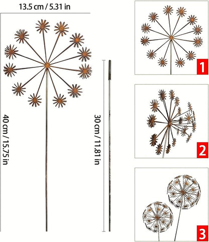 Rusty Metal Wild Flowers Garden Stakes 11.82 x 8.47 inches, Decorative Flowers Yard Stake Metal Art for Outdoor Garden Lawn Decor(Flower-B)