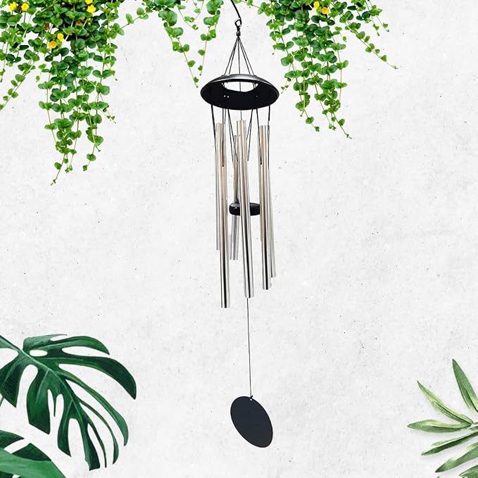 VOS Aura Deluxe Metal Windchime - 38” Beautiful Melodic Hanging Wind Chimes – Perfect Home and Garden Décor, Patio and Yard (Brush White)