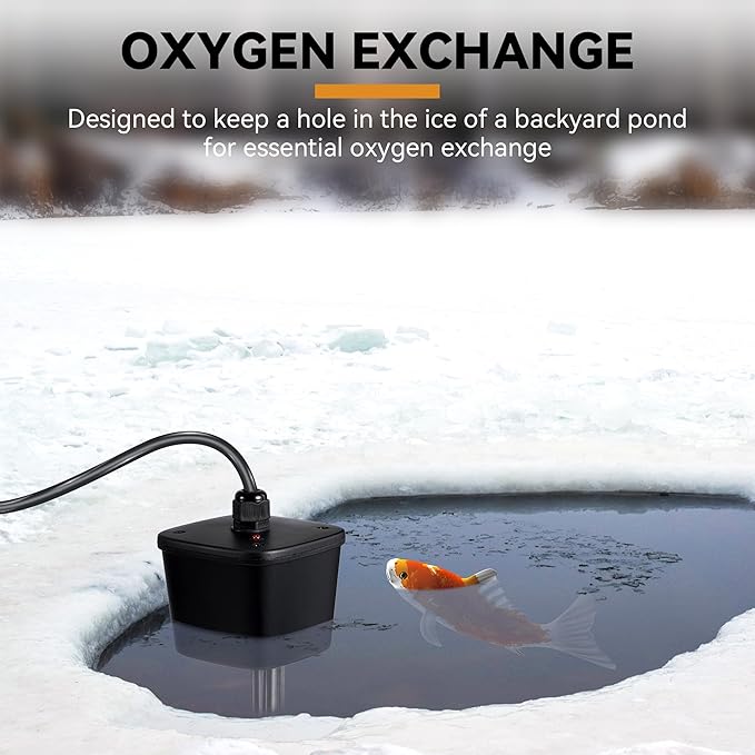 Saillong Pond Heater, Floating Deicer Heater for Outdoor Ponds, Koi Fish Warmer with Temperature Control and Power Indicator(500W, for Ponds from 100 to 250 gal)