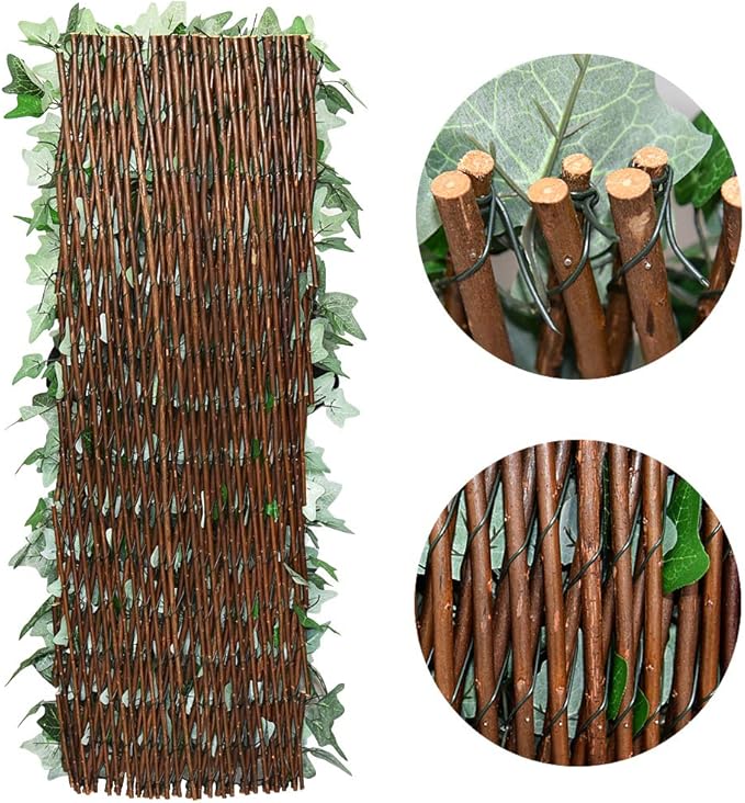 Expandable Fence Privacy Screen for Balcony Patio Outdoor,Decorative Faux Ivy Fencing Panel,Artificial Hedges (Single Sided Leaves)