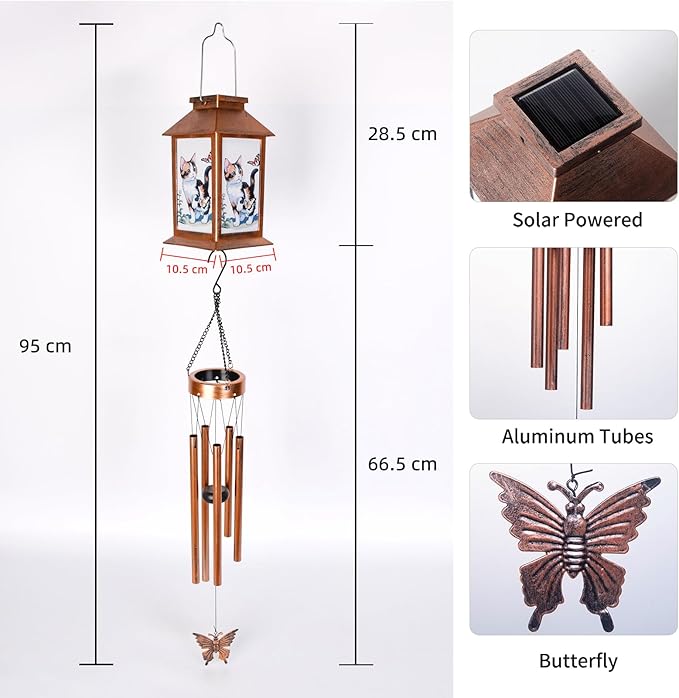 Cat Wind Chimes, Solar Cat Lights for Outside, Gifts for Cats Lovers, Birthday Gifts for Women, Mom, Ded, Grandma, Garden Lawn Yard Outdoor Decor Mobiles Wind Chime, Cats Themed Gift