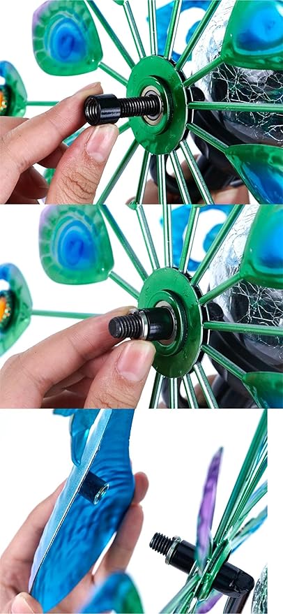 Wind Spinner Outdoor Metal Solar Powered Sculpture Lawn Backyar 15 inch 64 inch Height Kinetic Peafowl Wind Catcher Glass Ball for Garden Lawn Yard Patio Decoration Weather Vane for Garden