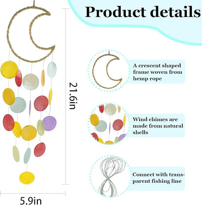 Wind Chimes Outdoor with Round Capiz Shells,Ocean Theme Party Decorations Memorial Wind Chimes Suitable for Indoor Front Porch Garden Patio Decoration(White)