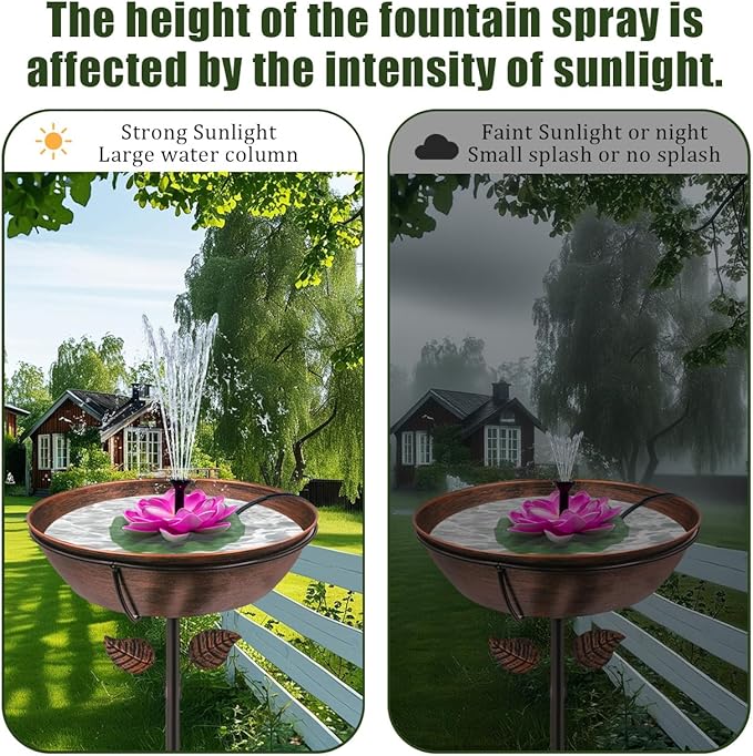 Solar Bird Bath Fountain with Lotus Flower | 7V 1.4W Powerful Pump, 5 Nozzles, 9.8FT Cord for Stable Sunlight | Floating Garden Water Fountain for Pond, Patio, Outdoor Decor