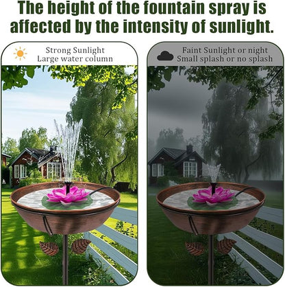 Solar Bird Bath Fountain with Lotus Flower | 7V 1.4W Powerful Pump, 5 Nozzles, 9.8FT Cord for Stable Sunlight | Floating Garden Water Fountain for Pond, Patio, Outdoor Decor