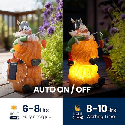 Garden Gnome Statue - Garden Gnome Riding Highland Cow - 6.7 Inch Tall Lawn Figurine - for Outdoor or House Decor - Funny Yard & Patio Decoration