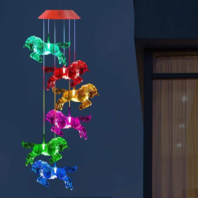 Solar Horse Wind Chimes, Color Changing Horses Wind Chime, Waterproof Solar Horse Lights, Romantic Solar Powered Horse Wind Chime, Home, Yard, Balcony, Outdoor, Garden Decoration Gifts, Gifts for Mom