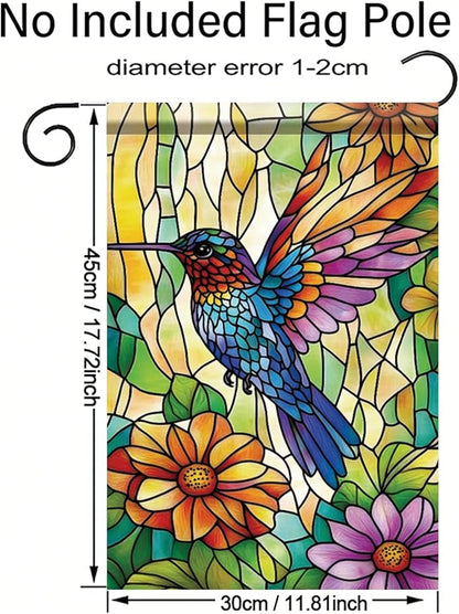 Spring Summer Garden Flag 12x18 Inch Colorful Hummingbird Stained Glass Floral Art Design Outdoor Yard Porch Lawn Garden for Seasonal Farmhouse Boho Home Decor