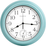Crosstime 12 Inch Outdoor Clock Waterproof with Thermometer,Vintage Indoor Outdoor Wall Clocks for Patio, Pool, Garden, Bathroom Wall Decor - Teal