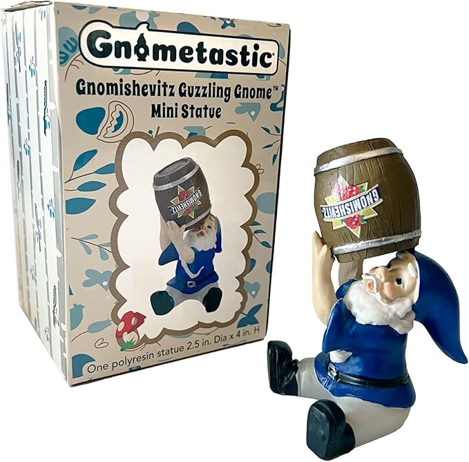 Gnometastic Mini Gnomes Drinking Gnome Statue, 4in - Funny Garden Gnomes Decorations for Yard and Outdoor - Gnomishevitz Wine Gnome for Fairy Garden, Planter Pots, Gnome Decor