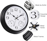 15 Inch Outdoor Clock, Black Metal-Frame Outdoor Clocks Waterproof, Silent Outdoor Wall Clock for Garden Patio Pool