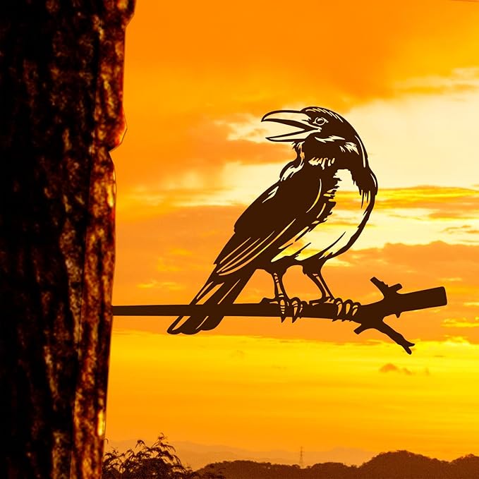 NOAHAMMER Metal Birds Yard Art Crow - Outdoor Silhouette Garden Decoration Rusty Metal Statue Decor - Metal Birds on Tree Metal Silhouette Sculptures Yard Art Gifts