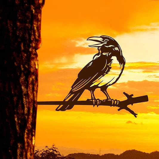 NOAHAMMER Metal Birds Yard Art Crow - Outdoor Silhouette Garden Decoration Rusty Metal Statue Decor - Metal Birds on Tree Metal Silhouette Sculptures Yard Art Gifts