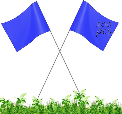 200Pack Blue Marking Flags, JIZHGRAD 15x4x5 Inch Marker Flags Use for Yard & Lawn, Boundary & Dog Training, Survey & Landscape, Sprinkler & Surveyor, Garden & Construction, High Visibility, Sturdy, Versatile, UV & Weather Resistant