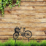 Yard Art Garden Metal Statue Decor,Lifelike Bicycle Stakes Outdoor Decorations,Black Hollow Out Iron Silhouette Sets for Farmhouse Pathway Lawn (Black)