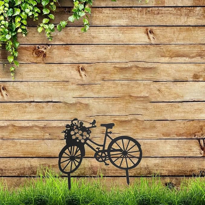Yard Art Garden Metal Statue Decor,Lifelike Bicycle Stakes Outdoor Decorations,Black Hollow Out Iron Silhouette Sets for Farmhouse Pathway Lawn (Black)
