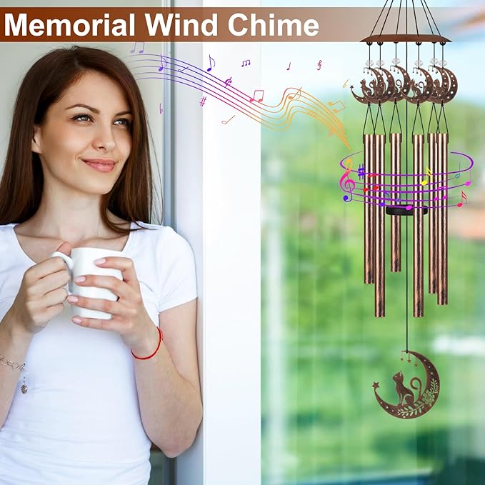 Wind Chimes with Sympathy Wind Spinner,Outside Garden Decor Gifts for Women Mom and Grandma,Memorial Wind Chimes for Loss of Loved One Prime,Bereavement/Sympathy/Memorial Gift (Cats)