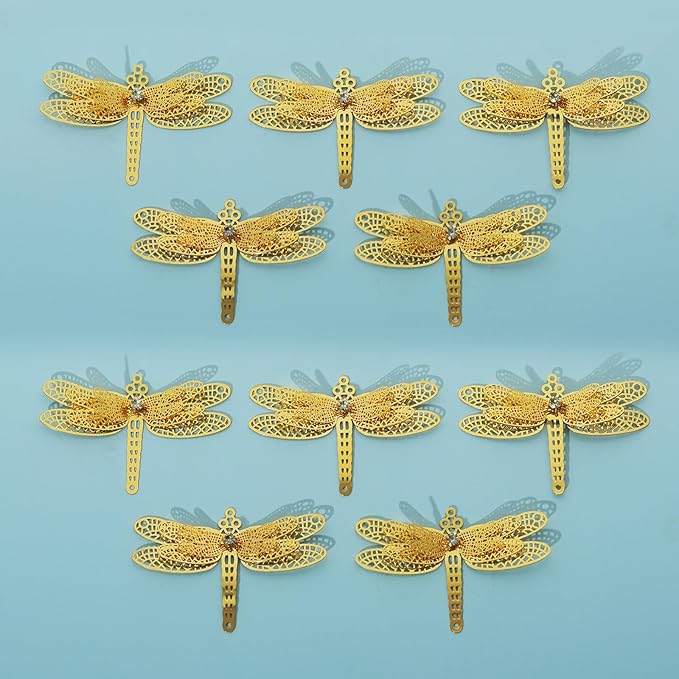 10pcs Gold Dragonfly Suncatcher Hanging Window Pendant DIY Metal Part Ornament Gifts