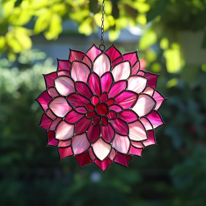 Dahlia Suncatcher Acrylic Window Hanging Pink Ornament August Birth Flower Lover Gift Garden Red Memorial Suncatchers for Windows Indoor Decorations Outdoor