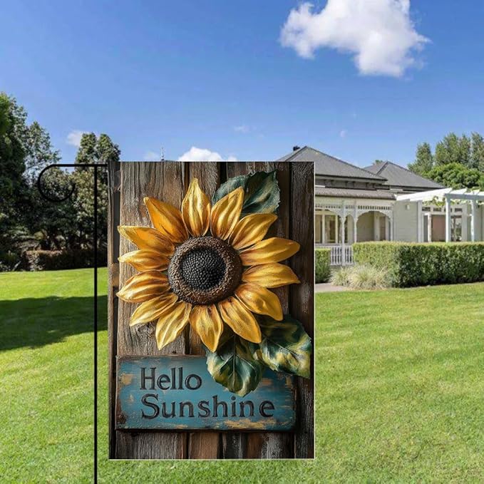 Gkyygk Welcome Garden Flag 12x18 Inch Hello Sunshine Sunflower Double Sided Small Burlap Banners Yard House Seasonal Farmhouse Home Decor for Men Women